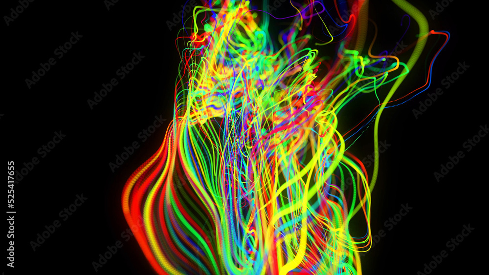 Poster 3d render. abstract background flow of glow lines. llights particles form in 3d space glowing beauti