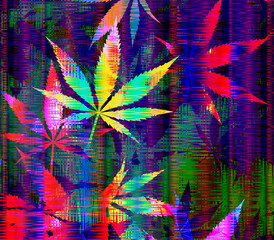 Abstract psychedelic cannabis leaf pattern background image.