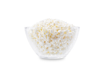 Cottage cheese in a bowl on a white isolated background