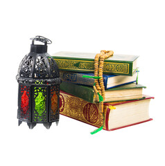 lighted Lantern style Arab or Morocco vintage candle lantern for Muslim community holy month Ramadan Kareem Clipping path