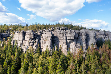 Large rocky mountains against the blue sky, a landscape in the mountains from a height