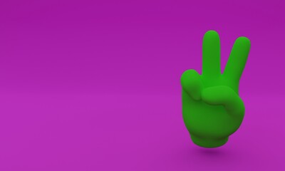 Obraz premium 3d illustration, hand making a greeting gesture with two fingers on mauve background,copy space ,3d rendering