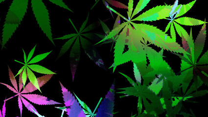 Abstract psychedelic cannabis leaf pattern background image.