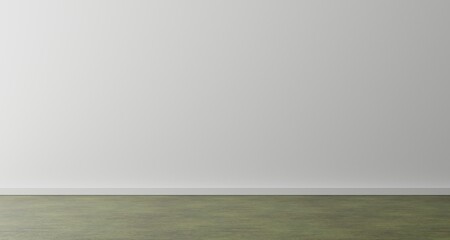 Empty room with a white wall and wood floor. Minimal room background.