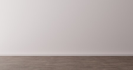 Empty room with a white wall and wood floor. Minimal room background.