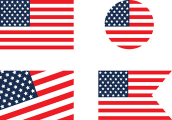 Flag of USA round icon or badge. United States circle button. American national symbol. Vector icon.