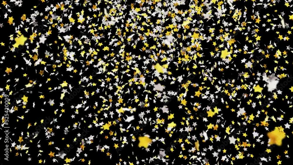 Poster realistic dof camera looping 3d animation of the beautiful silver and golden metallic glittering sta