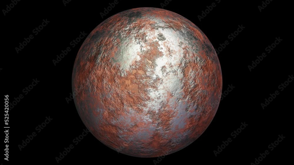 Poster realistic looping 3d animation of the spinning damaged and corroded rusty silver metal aged weathere