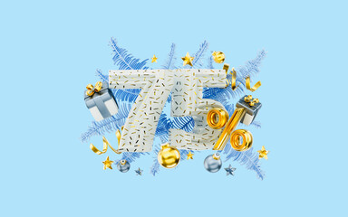 winter mega offer 75 percent discount with gift box luxury ornament 3d render concept for shopping 