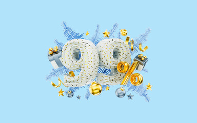 Obraz premium winter mega offer 99 percent discount with gift box luxury ornament 3d render concept for shopping 