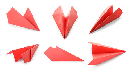 Fototapeta na wymiar Set of red paper plane isolated on white