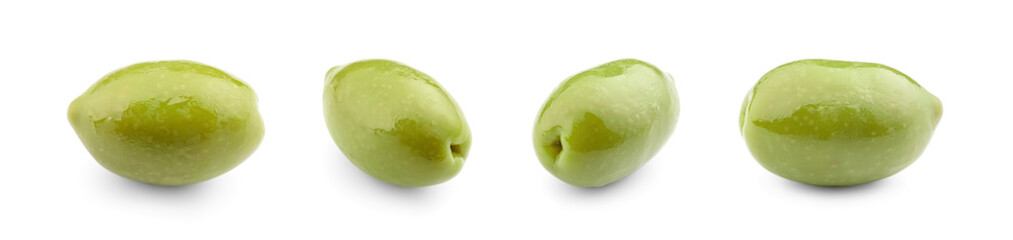 Set of green olives isolated on white