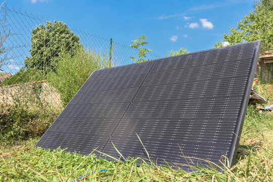 Close up of solar panels in a field
