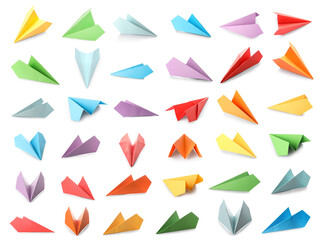 Fototapeta na wymiar Set of colorful paper planes isolated on white