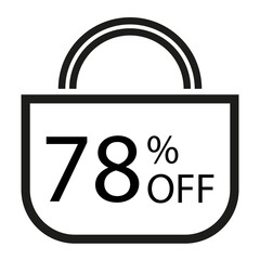 78 percent off. White banner with shopping bag illustration. 