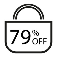 79 percent off. White banner with shopping bag illustration. 