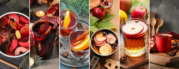 Collage with tasty homemade mulled wine