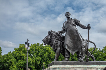 London, England, UK - July 6, 2022: Victoria Memorial. Closeup of Manufacture Statue featuring...