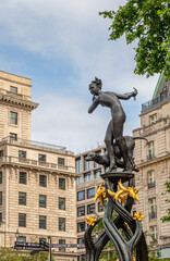 London, England, UK - July 6, 2022: Black bronze with golden accents called Diana Fountain...
