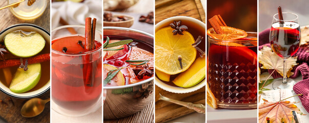 Collage with tasty homemade mulled wine