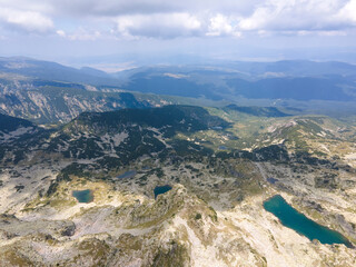 Aerial view of Rila Mountain near Lovnitsa peak, Bulgaria