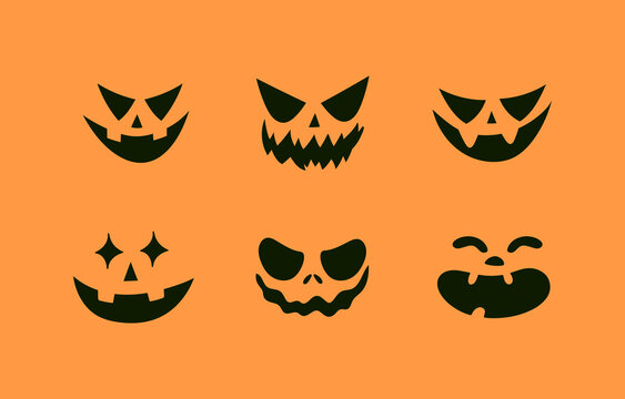 Pumpkin Cut Creepy Faces Set Stock Illustration - Download Image