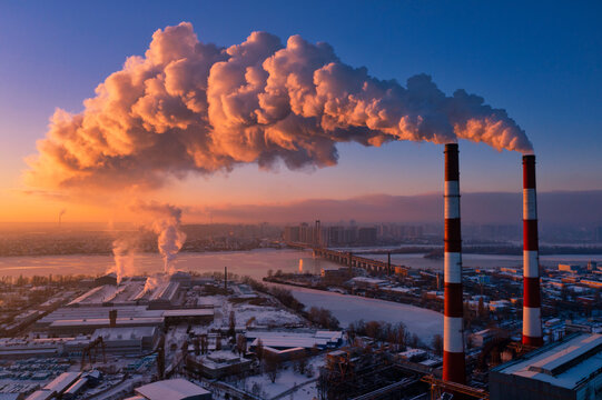 Plant Pipe High Above The Clouds. Harmful Emissions Into The Upper Atmosphere.