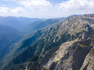 Fototapeta premium Aerial view of Rila Mountain near Lovnitsa peak, Bulgaria