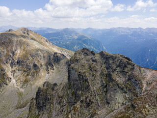 Aerial view of Rila Mountain near Lovnitsa peak, Bulgaria