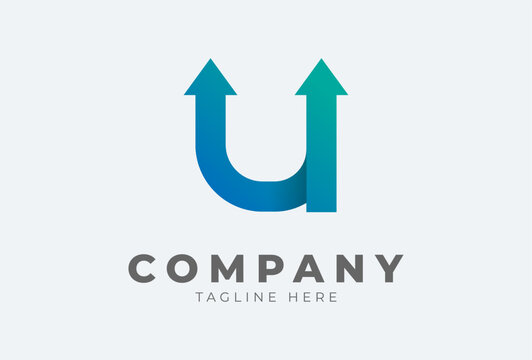 Initial U logo. letter U with arrow in gradient colour logo design inspiration, usable for brand and company logos