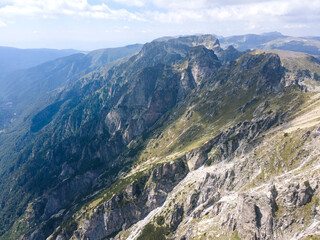Aerial view of Rila Mountain near Lovnitsa peak, Bulgaria