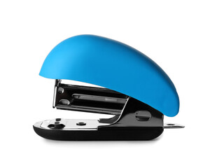 Modern blue stapler on white background