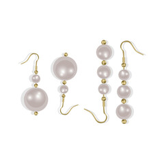 White pearl beads and pearl earrings realistic illustration in vector format