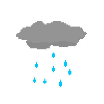 Clip art of cloudy rain in pixel art