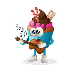 Cute cupcake mascot playing guitar