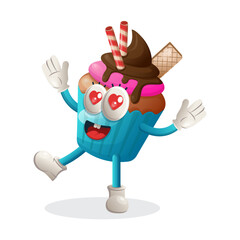 Cute cupcake mascot playful and happy