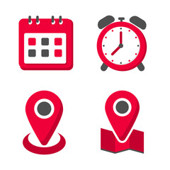 Set of time and location icon with flat style isolated on white background