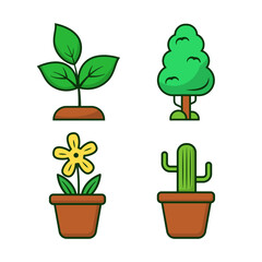 Set of plant icons with linear color design isolated on white background