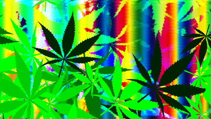Fototapeta na wymiar Abstract psychedelic cannabis leaf pattern background image.