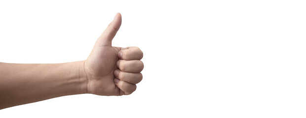 a man's hand with a thumbs up giving a like on a PNG transparent background