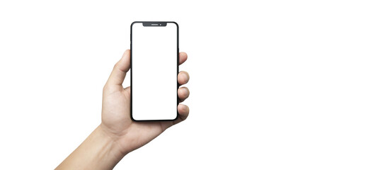 cell phone in hand on a transparent background PNG - easy modification - obrazy, fototapety, plakaty