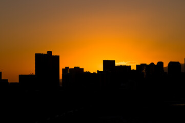Fototapeta na wymiar City Skyline at Sunset or Sunrise.