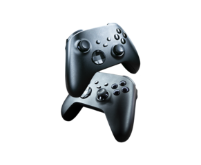 2 game controllers floating on a transparent background PNG