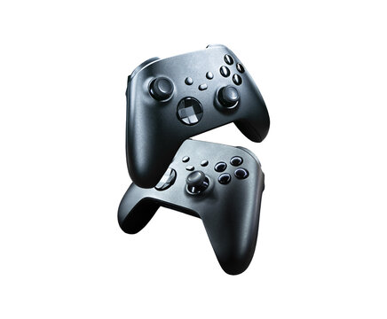 2 game controllers floating on a transparent background PNG