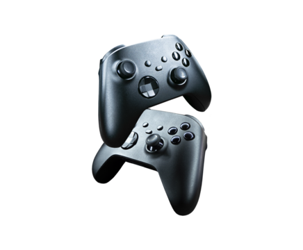 2 game controllers floating on a transparent background PNG