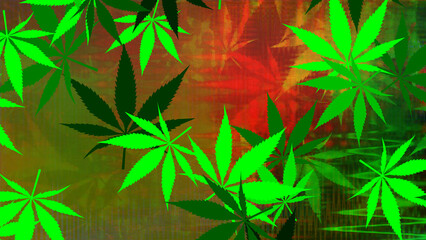 Fototapeta na wymiar Abstract psychedelic cannabis leaf pattern background image.