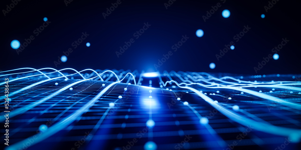 Aufkleber 3d rendering abstract defocused blue neon background with light trails and bokeh.