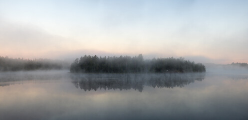 Obraz na płótnie Canvas panorama of forest lake