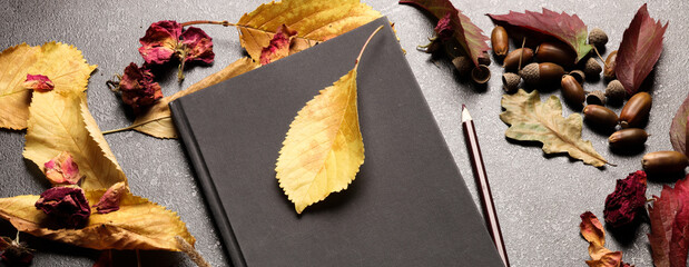beautiful autumn background with yellow and burgundy leaves and empty space for text