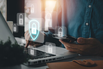 Cyber security, digital crime concept, Person typing on computer keyboard, cybersecurity expert...